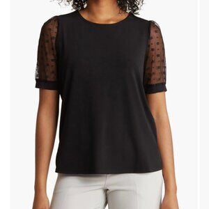 Adrianna Papell Daisy Mesh Sleeve Crepe Top